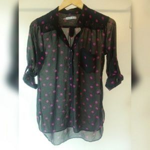 Cupid's Diary Sheer Vneck Polka Dot Blouse Size S